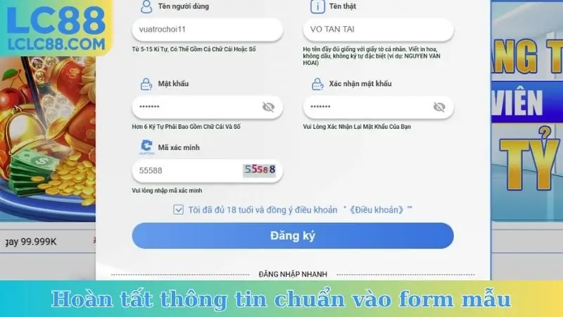 Hoàn tất thông tin chuẩn vào form mẫu